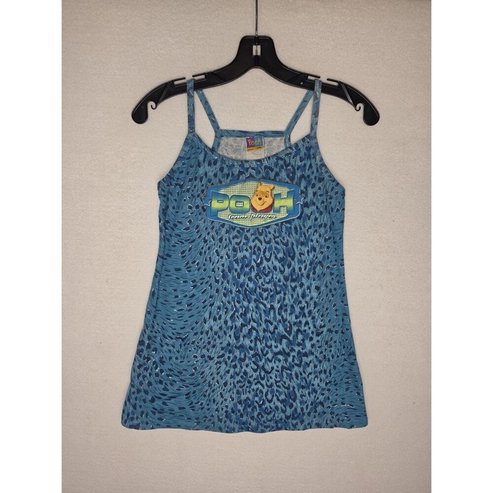 VTG Winnie the Pooh Blue Leopard Print Strap Summer Dress Y2K Youth Girls 7-8